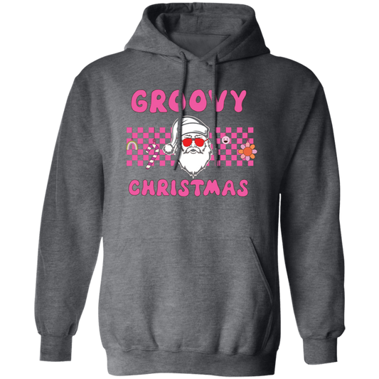 Groovy Christmas, Cool Santa, Pink Groovy Xmas, Merry Christmas, Trendy Christmas Pullover Hoodie