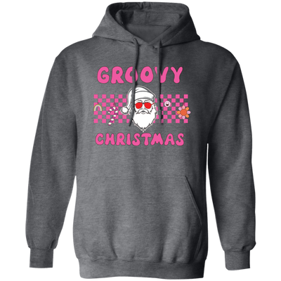 Groovy Christmas, Cool Santa, Pink Groovy Xmas, Merry Christmas, Trendy Christmas Pullover Hoodie