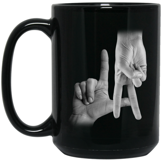 LA Sign, Hand Sign, Los Angeles Hand Sign, Love American, Black And White Black Mug