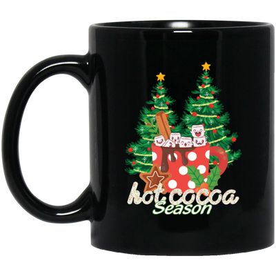 Hot Cocoa Season, Cute Cocoa Cup, Cute Mashmallow, Merry Christmas, Trendy Christmas Black Mug