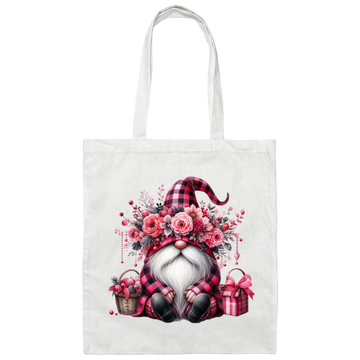 Pink Gnome, Cute Christmas, Cute Gnome, Pink Plaid Canvas Tote Bag