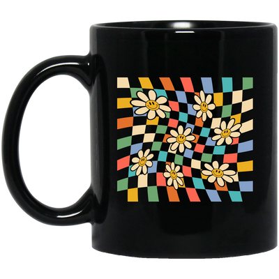 Groovy Emotion, Smile Icon, Smiley Face, Smiley Sunflower Black Mug