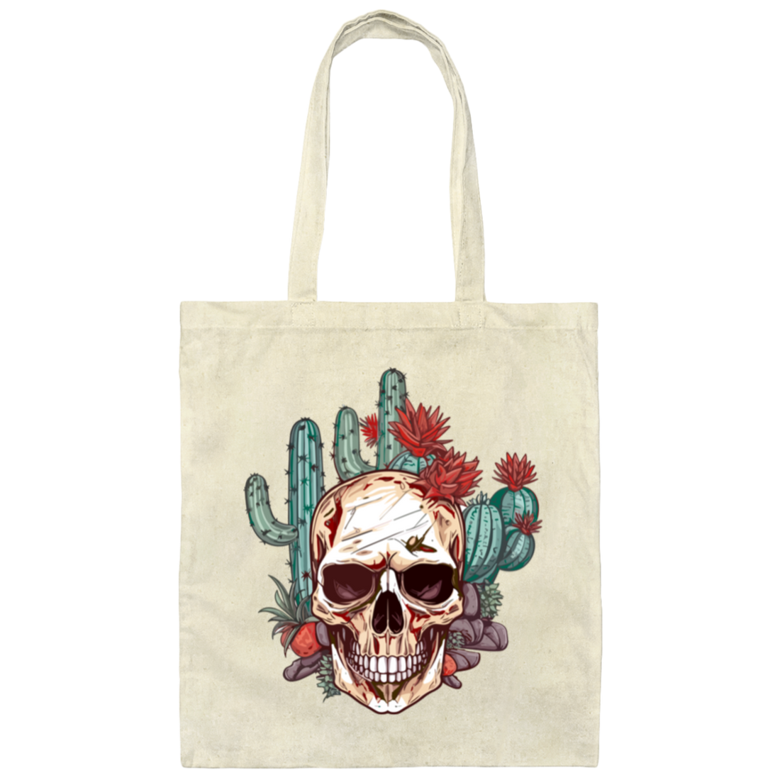 Skull On Desert, Cactus Forest, Cowboy Howdy Canvas Tote Bag