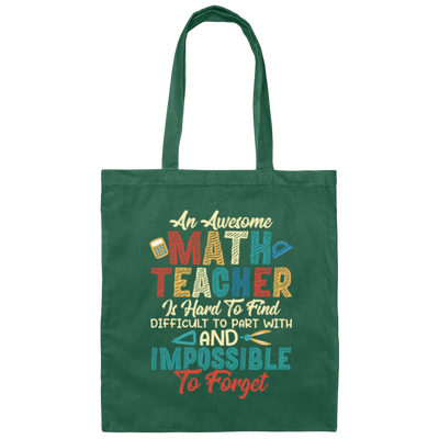 Retro Teacher Gift, An Awesome Math Teacher Is Hard To Find Canvas Tote Bag