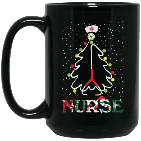 Nurse Christmas, Xmas Tree, Christmas Gift For Nurse Black Mug