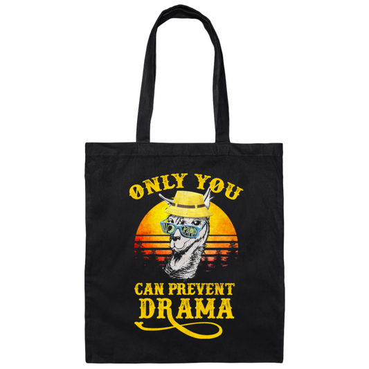 Llama Camping, Only You Can Prevent Drama, Love Llama, Best Retro Canvas Tote Bag
