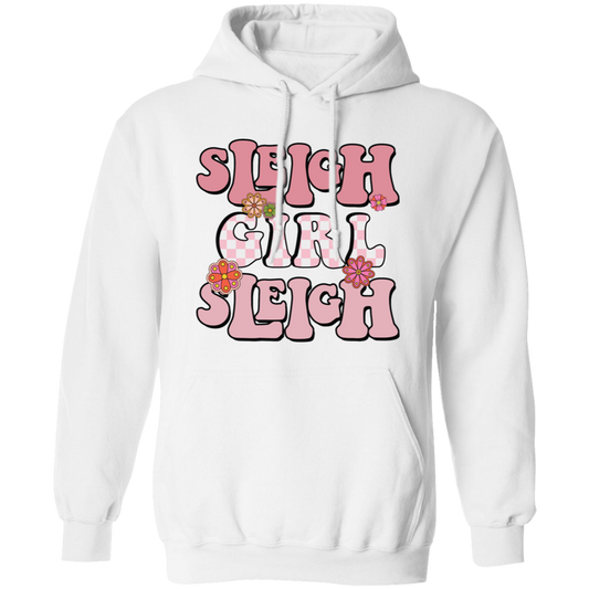 Sleigh Girl Sleigh, Pinky Sleigh, Groovy Sleigh, Pink Christmas Pullover Hoodie