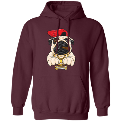 Funny Cartoon Hip Hop Pug Dog, Pug Love Gift, Cool Pug, Rich Pug Pullover Hoodie