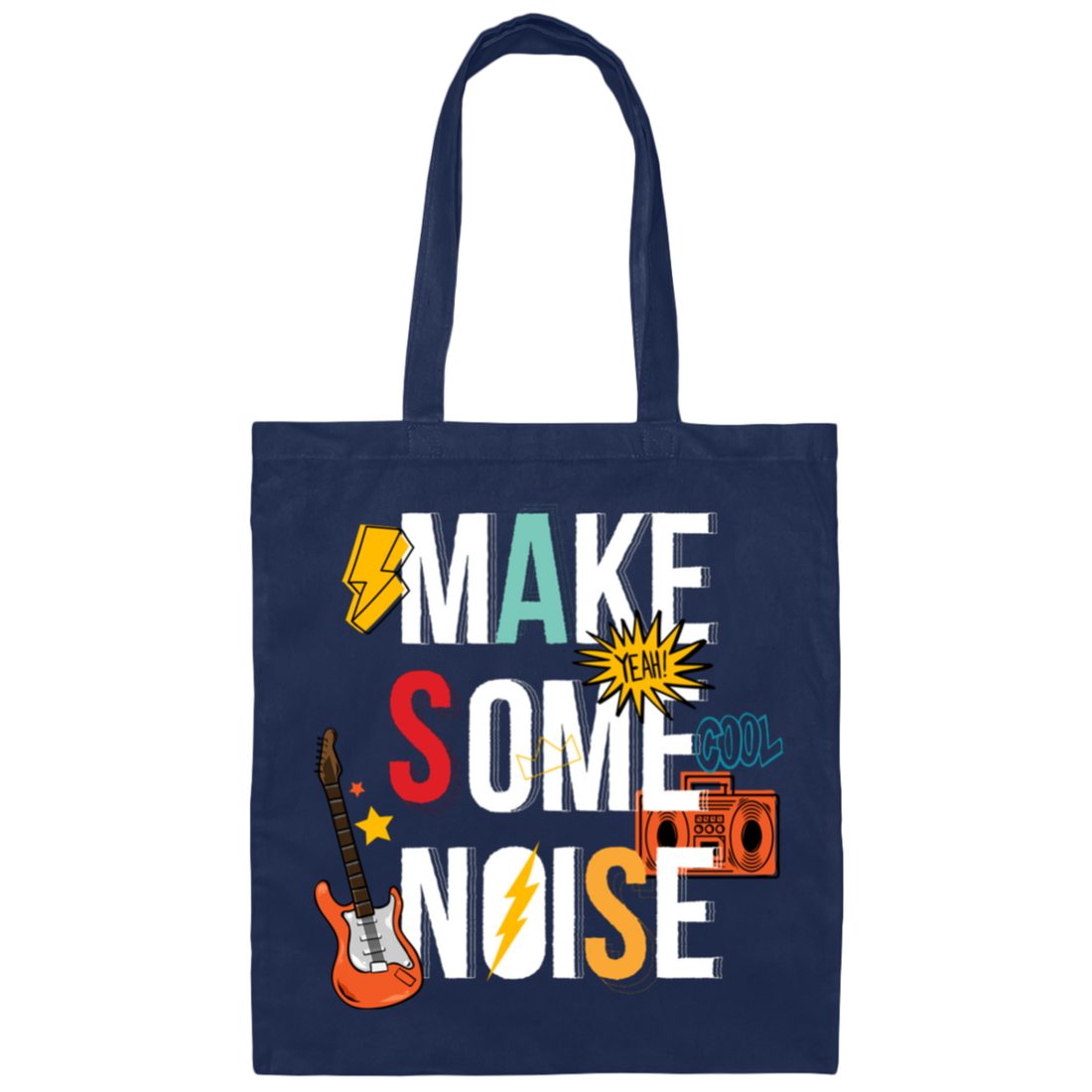 Make Some Noise, Love The Rock Music, Guitar, Cassette Canvas Tote Bag