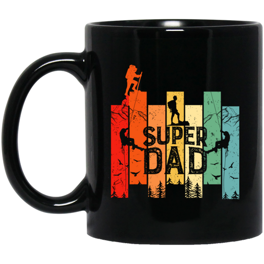 Retro Dad, Super Dad, Hiking Dad, Daddy Love Hiking Black Mug