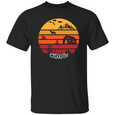 Trekking Camping Hiking Vintage And Retro Camping Outdoor With A Tent And Animals Unisex T-Shirt