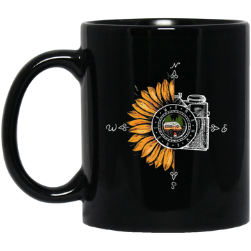 Camping Photography, Camera Sunflower, Love Sunflower, Love Camping Black Mug