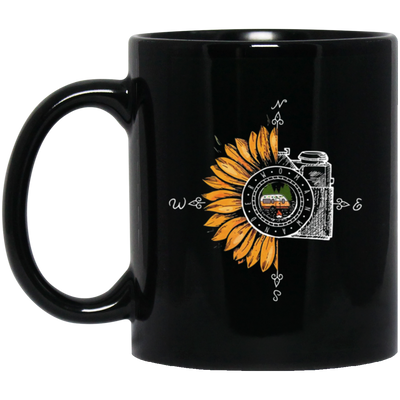 Camping Photography, Camera Sunflower, Love Sunflower, Love Camping Black Mug