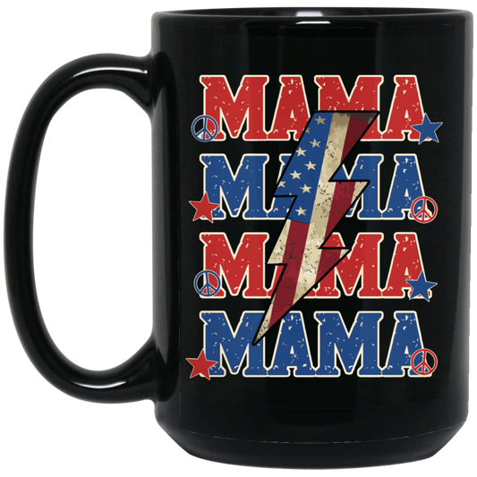Mama American, Flash American, Peace And Star American Black Mug