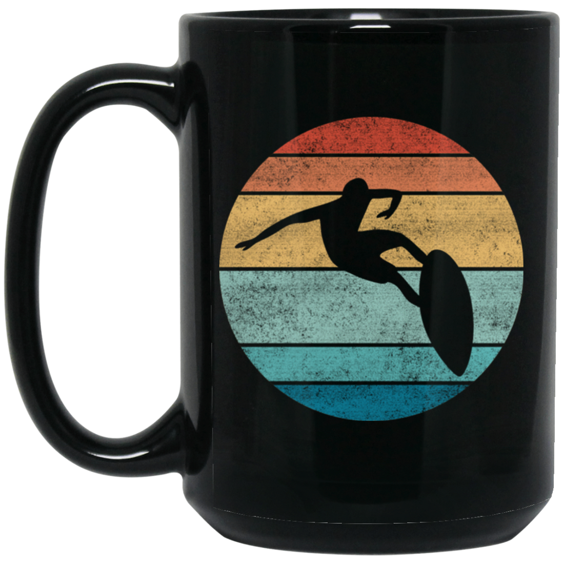 Surfing Distressed Beach, Vintage Surfer, Retro Surf Black Mug