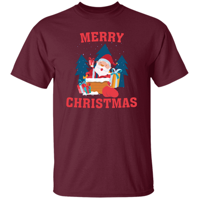 Cute Santa, Happy Santa, Funny Santa, Santa With Gift, Merry Christmas, Trendy Christmas Unisex T-Shirt