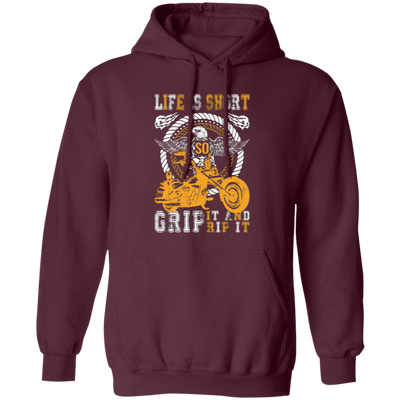 Life Is Short, So Grip It And Rip It, Retro Eagle, Motorbike Pullover Hoodie