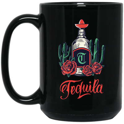 Tequila Bottle, Wine Bottle Central Cactus Forest Black Mug