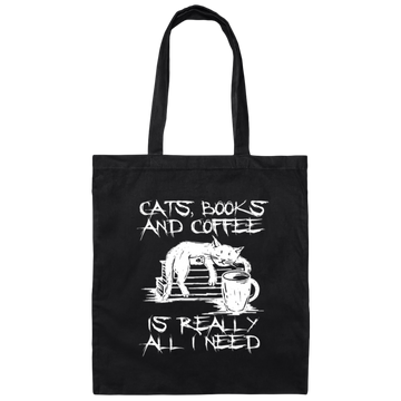 Cats, Books and Coffee Is All I Need Gift Canvas Tote Bag
