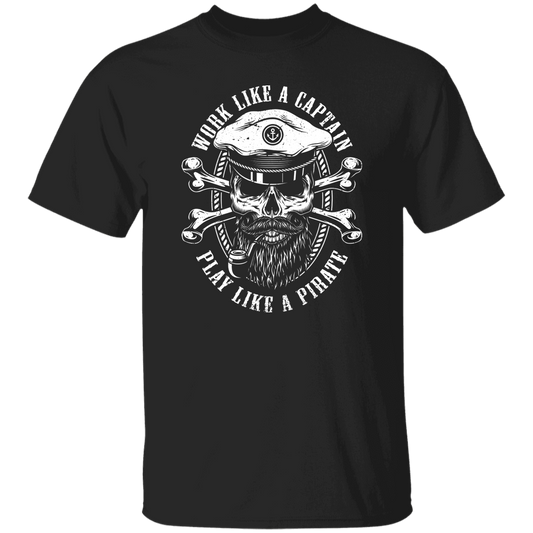 Work Like A Captain, Play Like A Pirate, Retro Pirate Silhouette Unisex T-Shirt