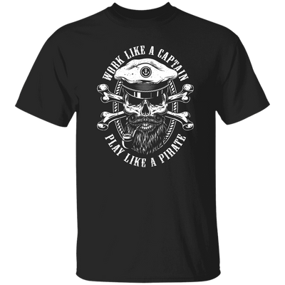 Work Like A Captain, Play Like A Pirate, Retro Pirate Silhouette Unisex T-Shirt
