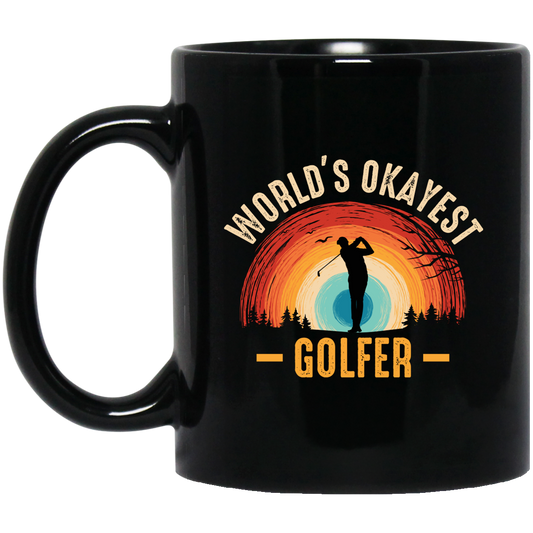 World's Okayest Golfer, Retro Golfing, Golf Player Black Mug