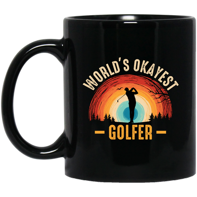 World's Okayest Golfer, Retro Golfing, Golf Player Black Mug