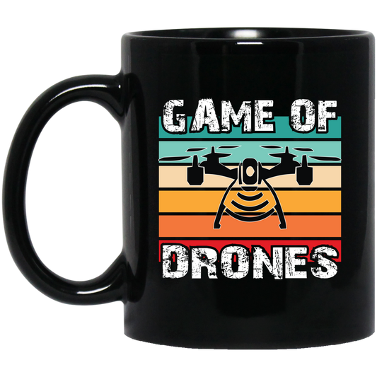 Game Of Drones, Retro Drone, Remote Helicopter Black Mug
