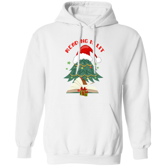 Reading Is Lit, Christmas Tree, Christmas Book, Merry Christmas, Trendy Christmas Pullover Hoodie