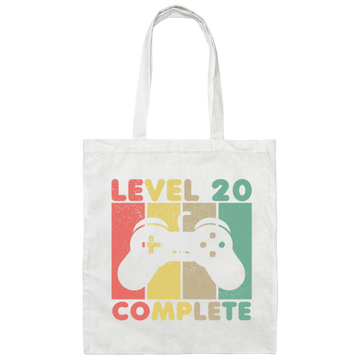 Gamer Level 20 Years Old Gift, Birthday Gift Retro Canvas Tote Bag