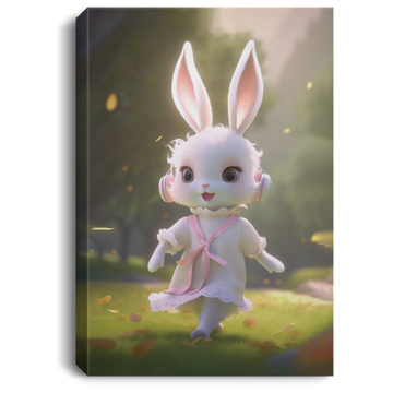 Happy Rabbit, Cute Bunny With White Fur, Dress Up A Student, Listening To Music Canvas