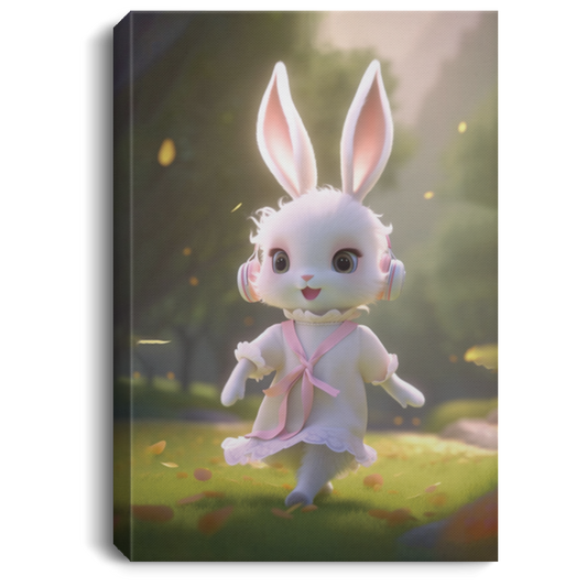 Happy Rabbit, Cute Bunny With White Fur, Dress Up A Student, Listening To Music Canvas