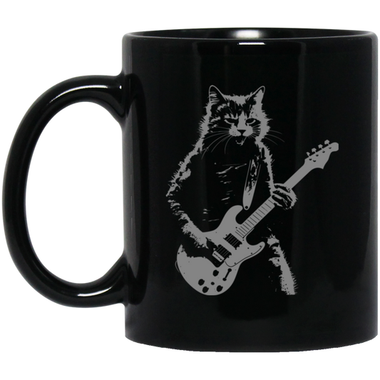 Cat Artist, Cat Guitarist, Love Music, Love Guitar, Music Lover Black Mug