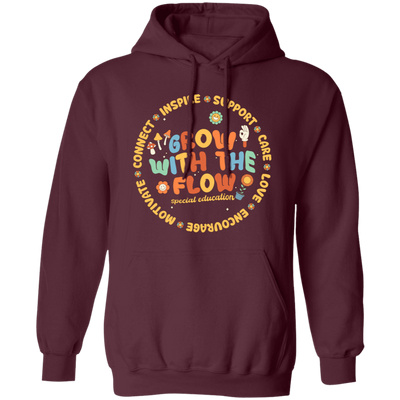 Grow With The Flow, Inspire, Support, Careful, Groovy Style Pullover Hoodie