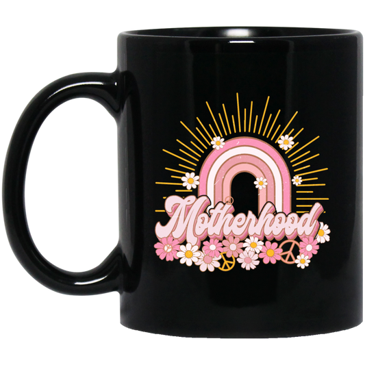 Mother's Day Gift, Motherhood Gift, Mama Flowers Sunshine, Gift For Mom Black Mug