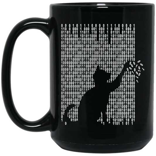 Cat Is Playing With The Binarycode, Kawaii Cat, Love Cat, Love Binarycode Black Mug