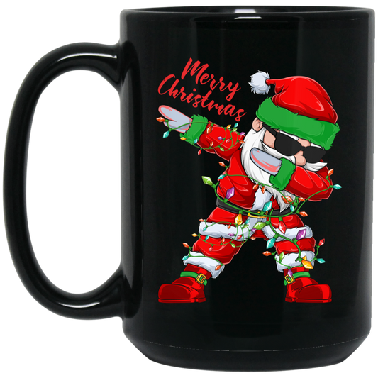 Dabbing Santa, Santa Claus, Xmas Light With Santa, Merry Christmas, Trendy Christmas Black Mug