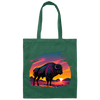 A Bison In Front Of The Sunset, Neon Style, Smooth Lines, Best Of Cow Canvas Tote Bag