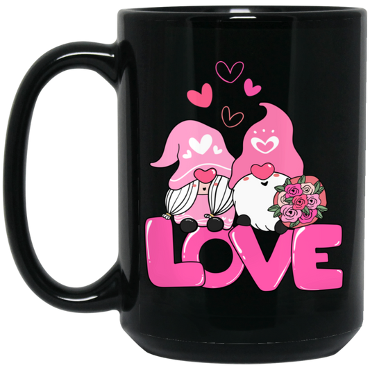 Gnome Couple, Cute Couple, Pink Gnome, Love Couple, Valentine's Day, Trendy Valentine Black Mug
