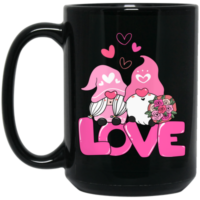 Gnome Couple, Cute Couple, Pink Gnome, Love Couple, Valentine's Day, Trendy Valentine Black Mug