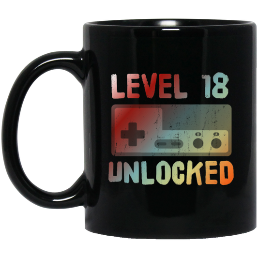 18th Birthday, 18 Years Old, Level 18 Unlocked, Rainbow Cassette Love Black Mug