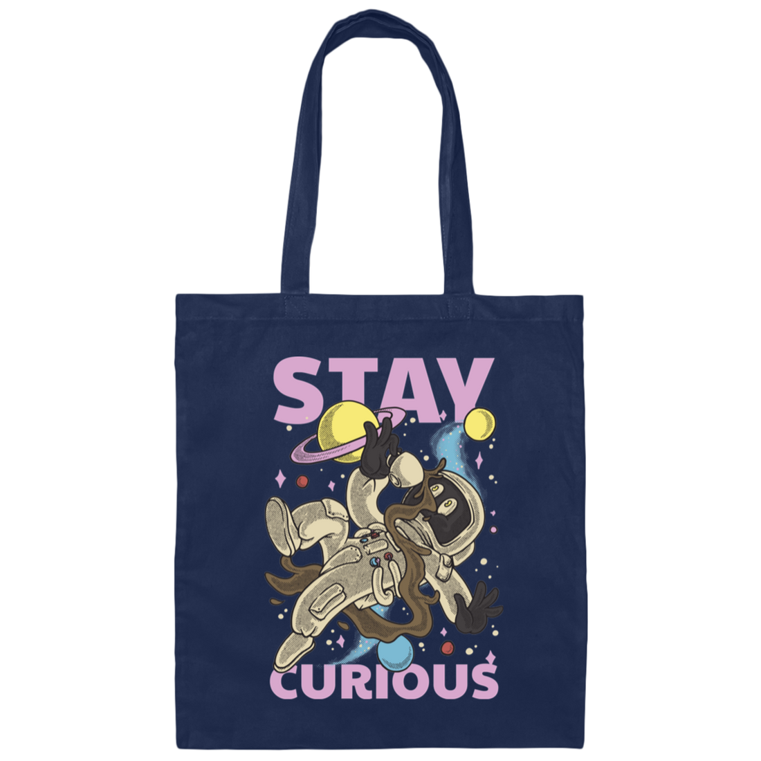 Astronaut Holding A Coffee Cup, Retro Astronaut, Stay Curious Canvas Tote Bag