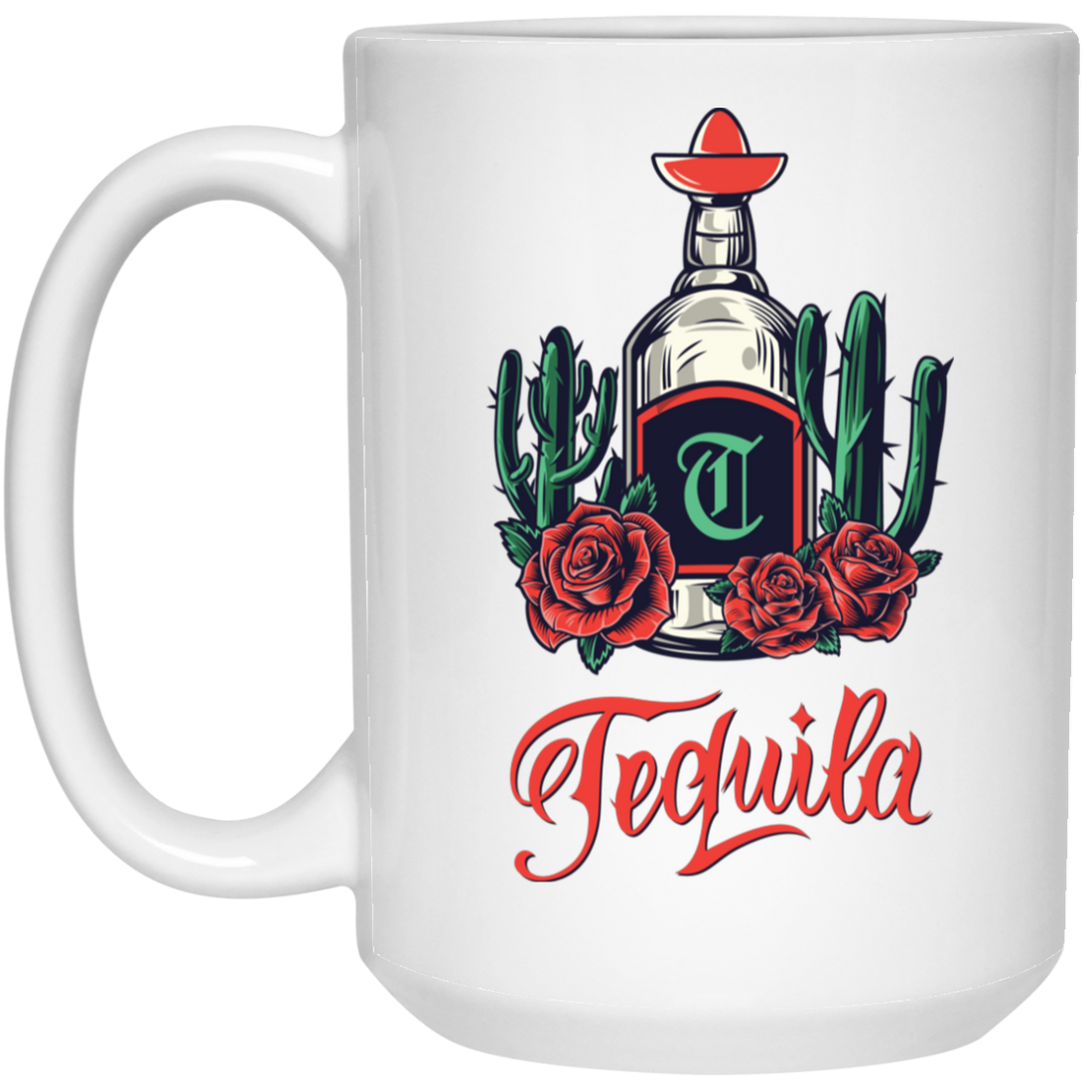 Tequila Bottle, Wine Bottle Central Cactus Forest White Mug