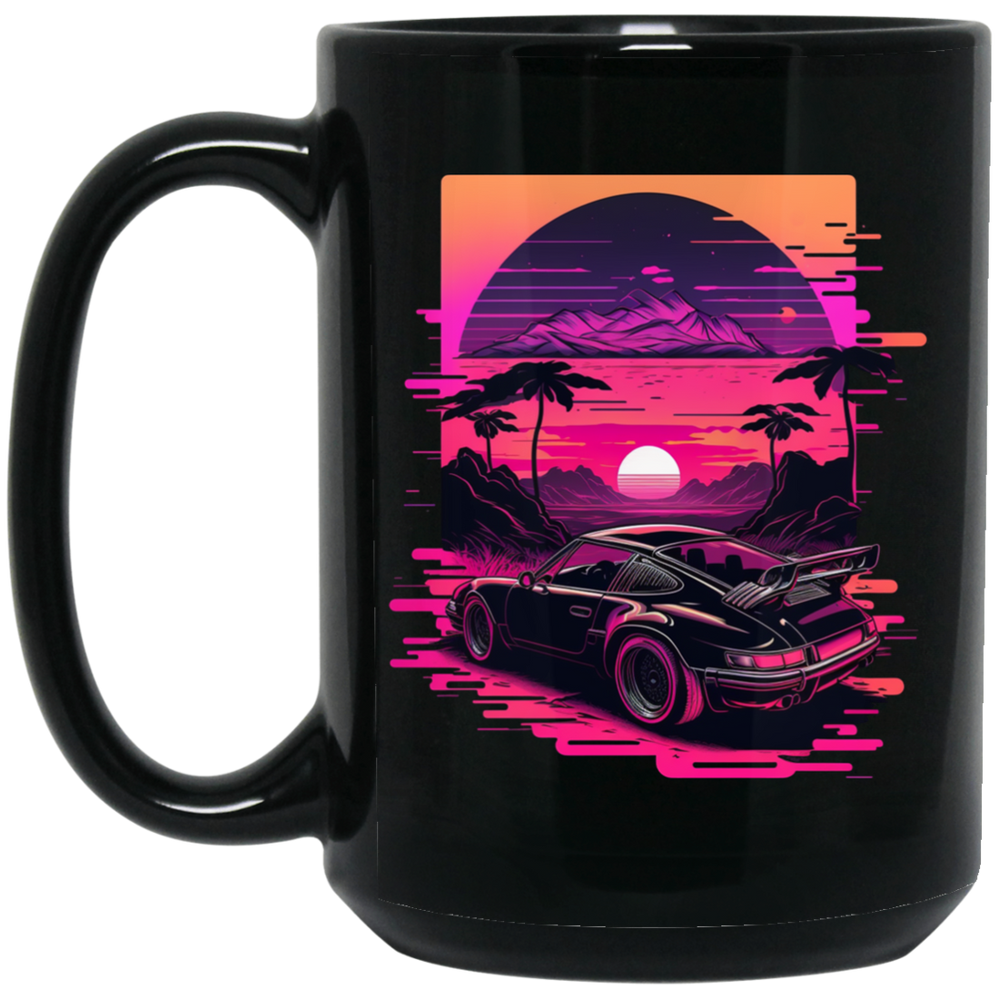 Race Car, Car Lover, Racing Car In Neon, Best Car Gift, Car On Race Black Mug