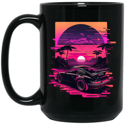 Race Car, Car Lover, Racing Car In Neon, Best Car Gift, Car On Race Black Mug
