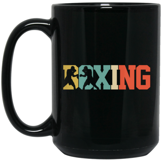 Vintage Color Boxing, Fight Sport, Sporty Two Man Fight, Gift For Man Black Mug