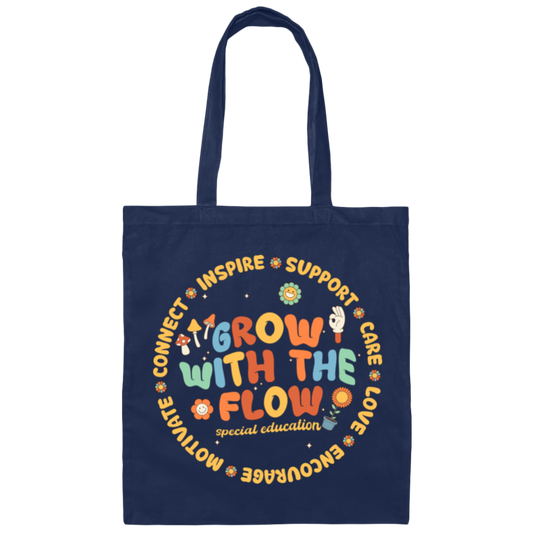 Grow With The Flow, Inspire, Support, Careful, Groovy Style Canvas Tote Bag