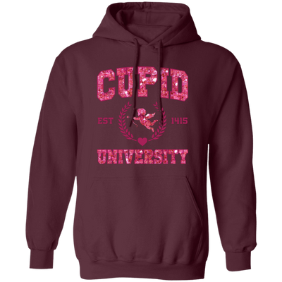 Cupid University, Est 1415, Pink Glitter Cupid, Glitter Valentine, Valentine's Day, Trendy Valentine Pullover Hoodie