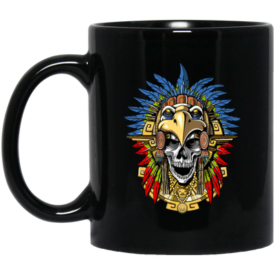 Aztec Skull, Eagle Warrior Mask Native, Mexican Love Gift, Best Warrior Black Mug