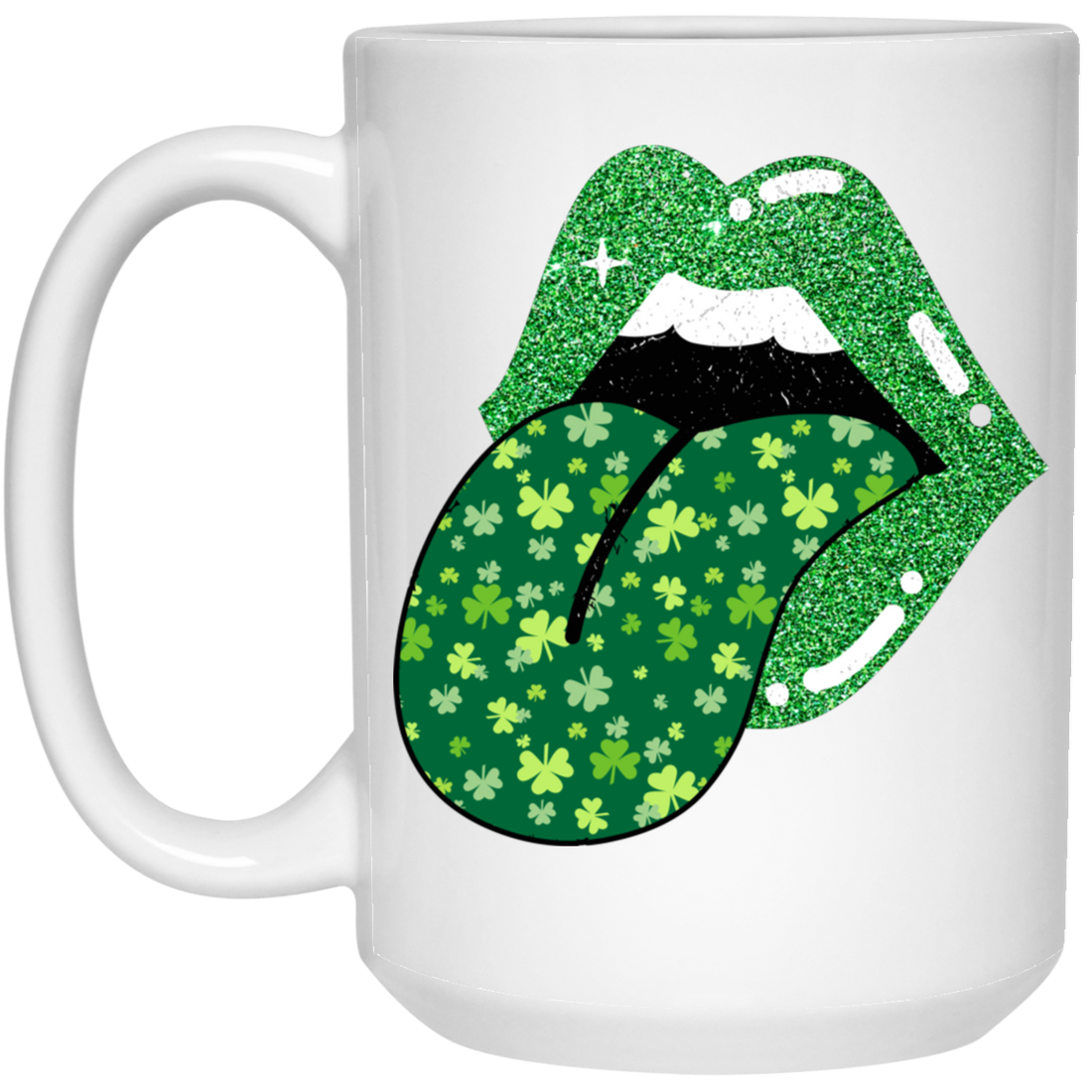 Patrick Lips, Patrick Glitter, St. Patrick's Day, Patrick Leaves White Mug